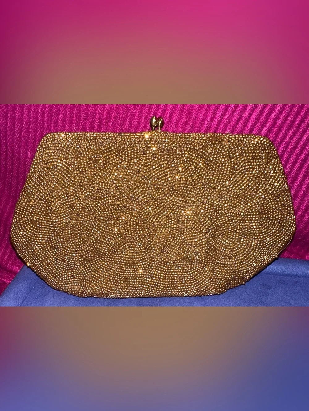 VTG 1950s Saks Fifth Avenue Gold Beaded Clutch Made in Belgium